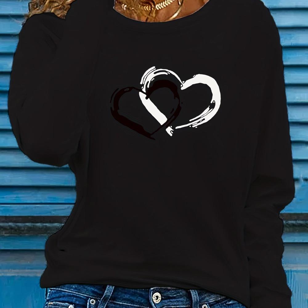 Pink Love Letter Lip Print T Shirt Crew Women's Autumn Winter Long Sleeved Black T-shirt Loose Comfortable