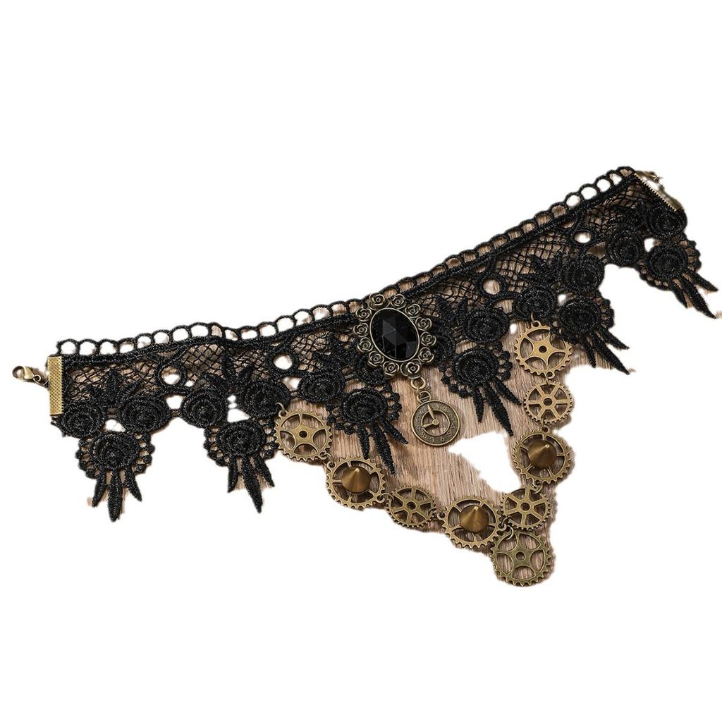 Retro Lace Necklace For Women Heavy Steam Engine Gear Black Collar Gothic Clavicle Chain