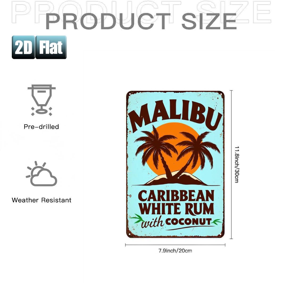 

alibu Caribbean Rum Tin Sign x Vintage Coconut Rum Metal Wall Art Retro Iron Plaque for Bar Room Restaurant Garage 20x30cm（7.8x11.8inch）