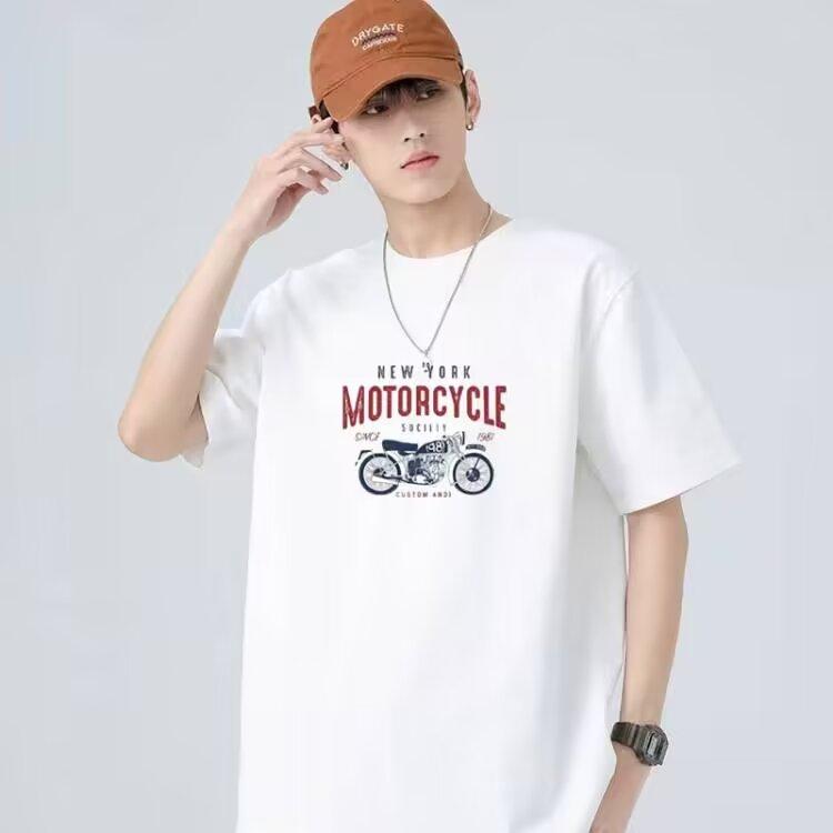 Spring and Summer T-shirt Men's Large Size Five-minute Sleeve Men's Short-sleeved Medium-sleeved Trend Motorbike Printing Tops