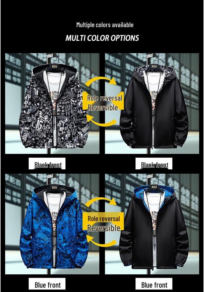 Men's Reversible Reflective Dragon Hoodie - Trendy Loose Fit for Teens