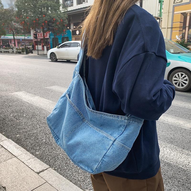 Denim Bag Women's Shoulder Shopping Bag College Student Large Capacity Class Bag