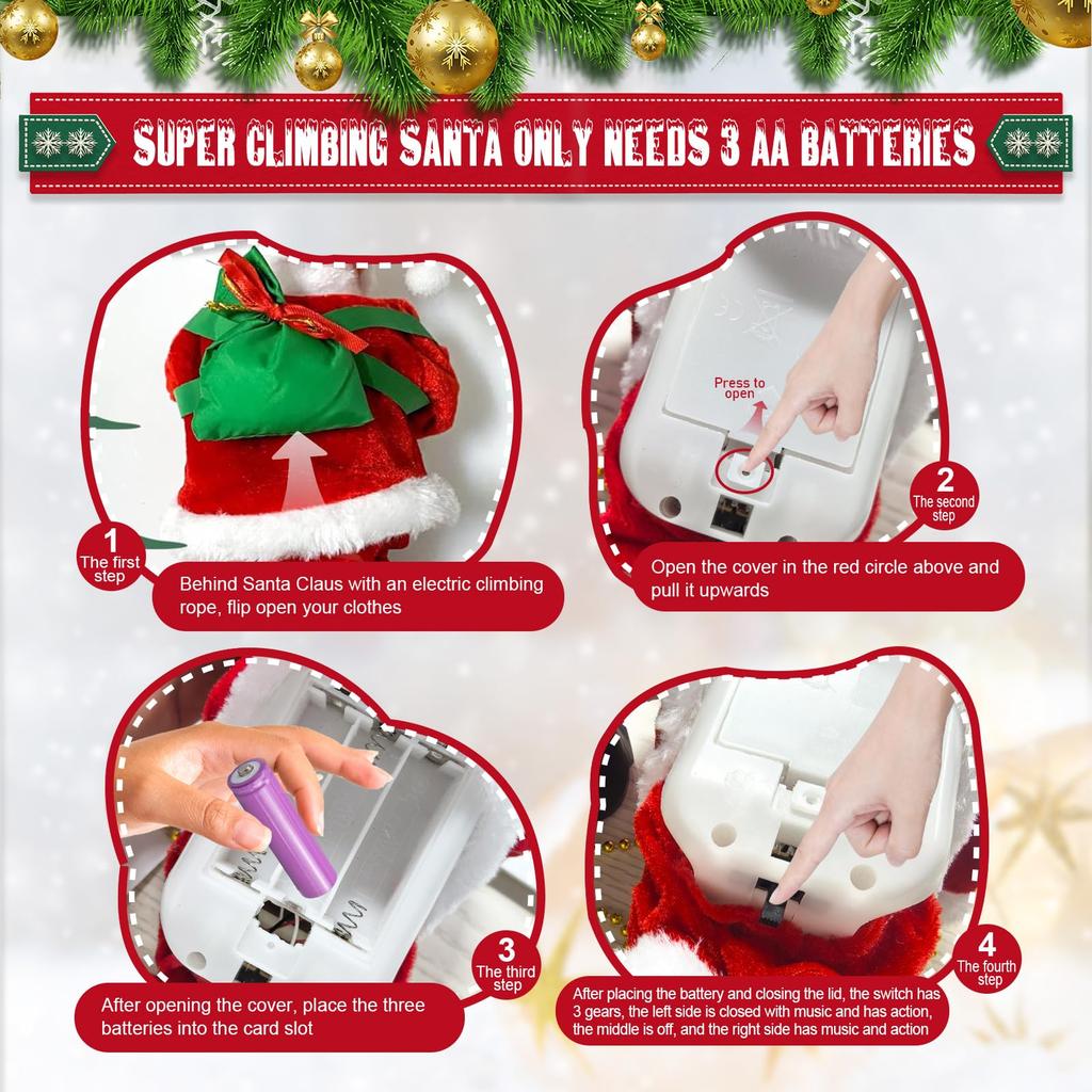 Electric Climbing Santa ClausUp and Down Animated Musical Christmas Figure for Holiday Home Party Xmas Tree Decor