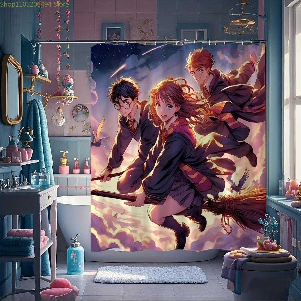 1pc Harry Potter Movie & Anime Themed Shower Curtain with Hooks, 180.09x180.09 cm, Polyester Fabric, Machine Washable, Featuri