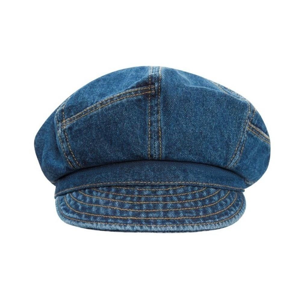 Cloud Octagonal Cap Vintage Peaked Hat Korean Washed Denim Beret  Women