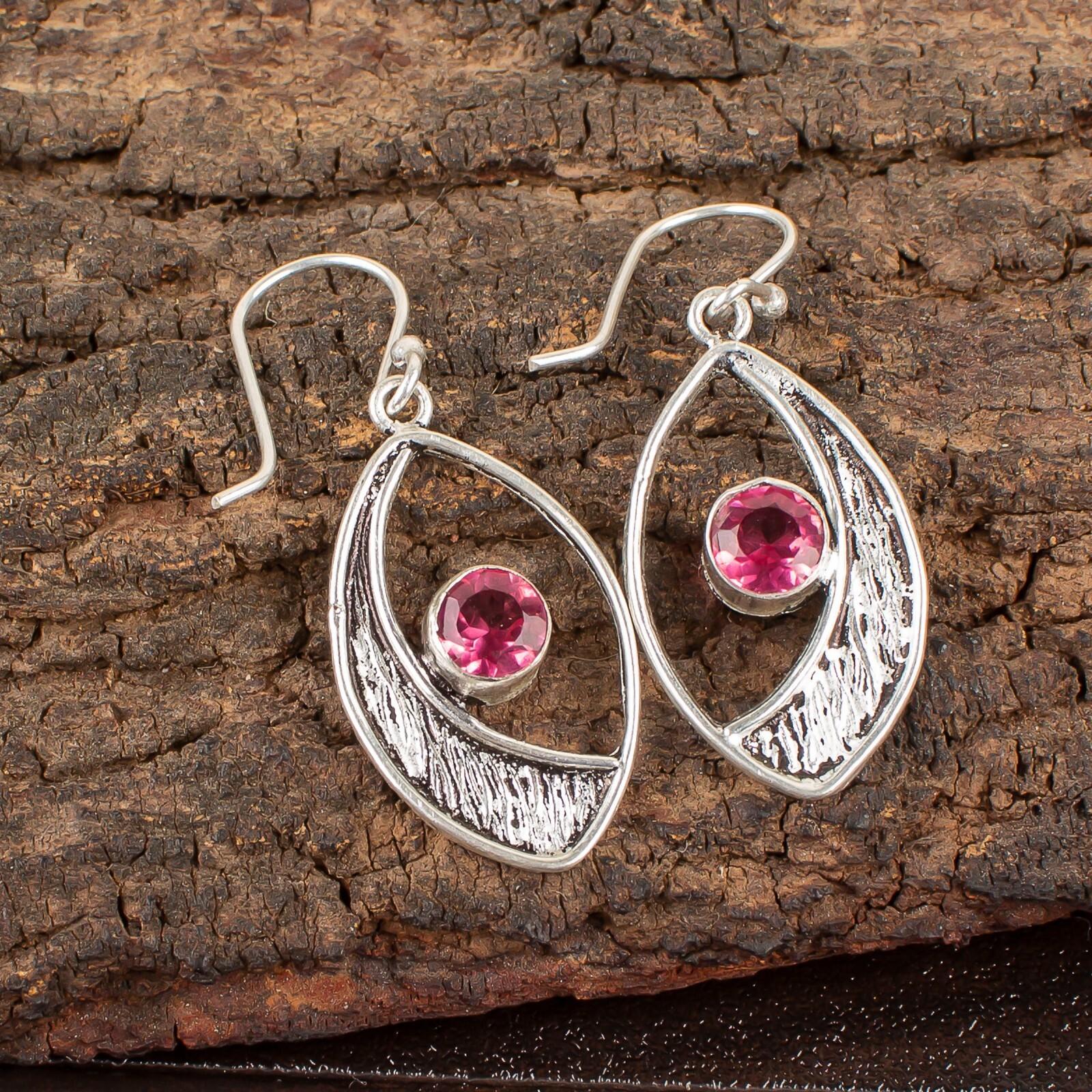 

Pink Tourmaline Gemstone 925 Sterling Silver Jewelry Handmade Hook Earrings1.60 EE-61-13