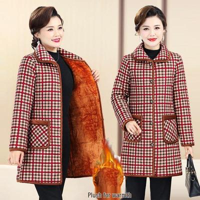 Mom's Warm Plaid Velvet-Enhanced Winter Coat for Mid-Aged Women