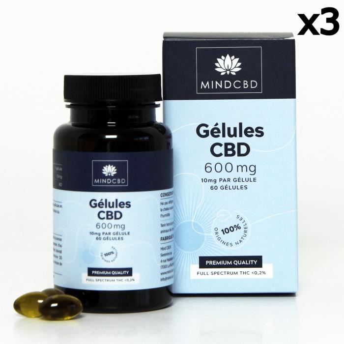 

60 Gélules CBD Full Spectrum 600mg 3 boîtes