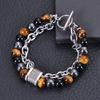 2025 Men's Double Layer Tiger Eye & Black Magnetic Stone Stainless Steel Bracelet with OT Buckle