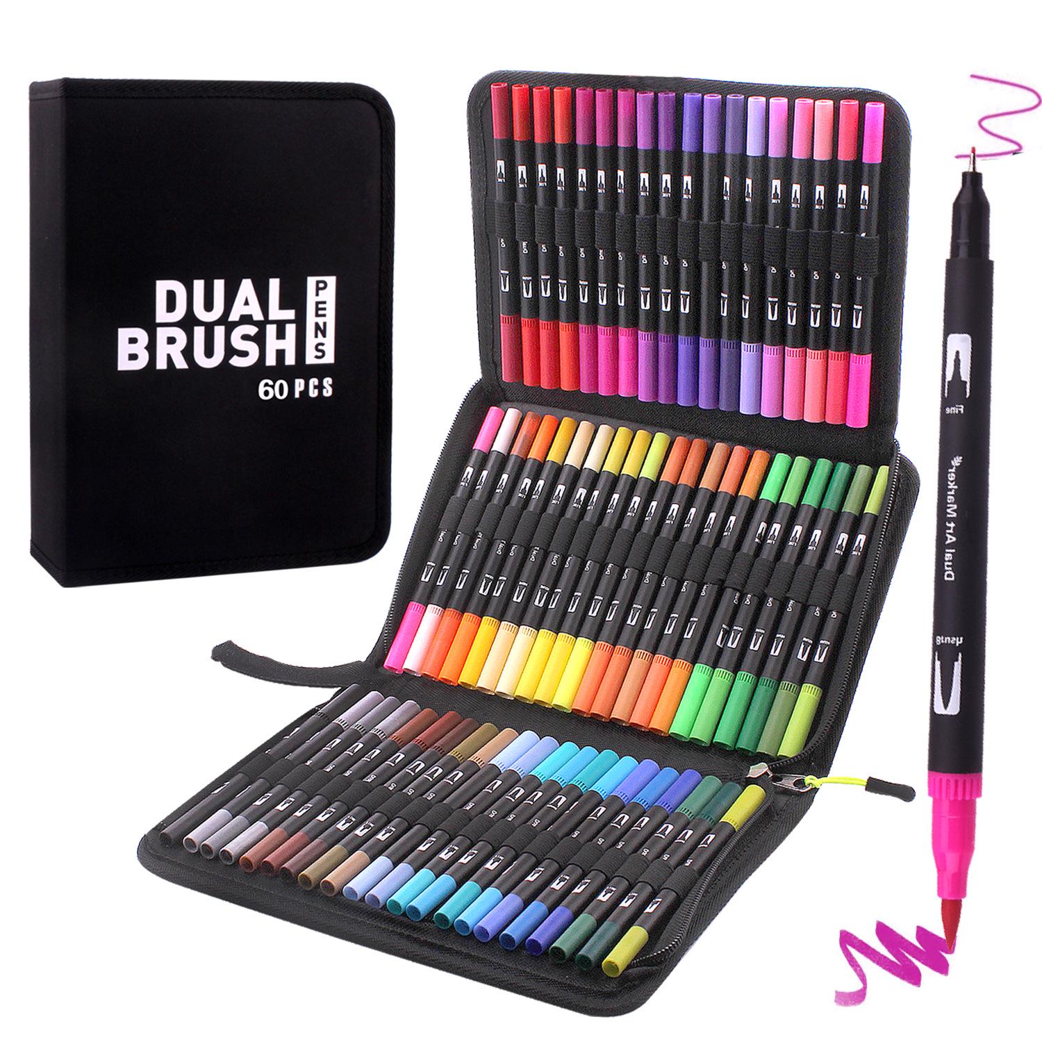 120-Color Dual-Tip Water-Based Marker Set - Soft Tip Watercolor Pens for Art Students, Painting & Coloring
