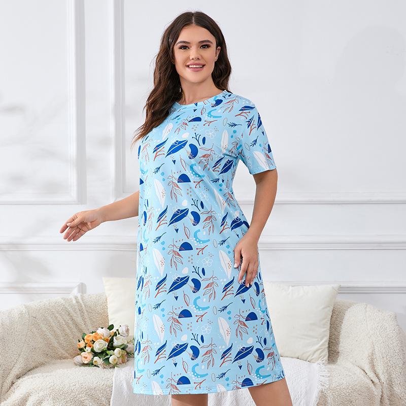 Moda çiçek desenli Gecelik Uyku Gömlekleri Kadın Geceliği Kısa Kollu büyük beden Gecelikler Tatlı Günlük Uyku Giyimi Uyku Elbisesi
