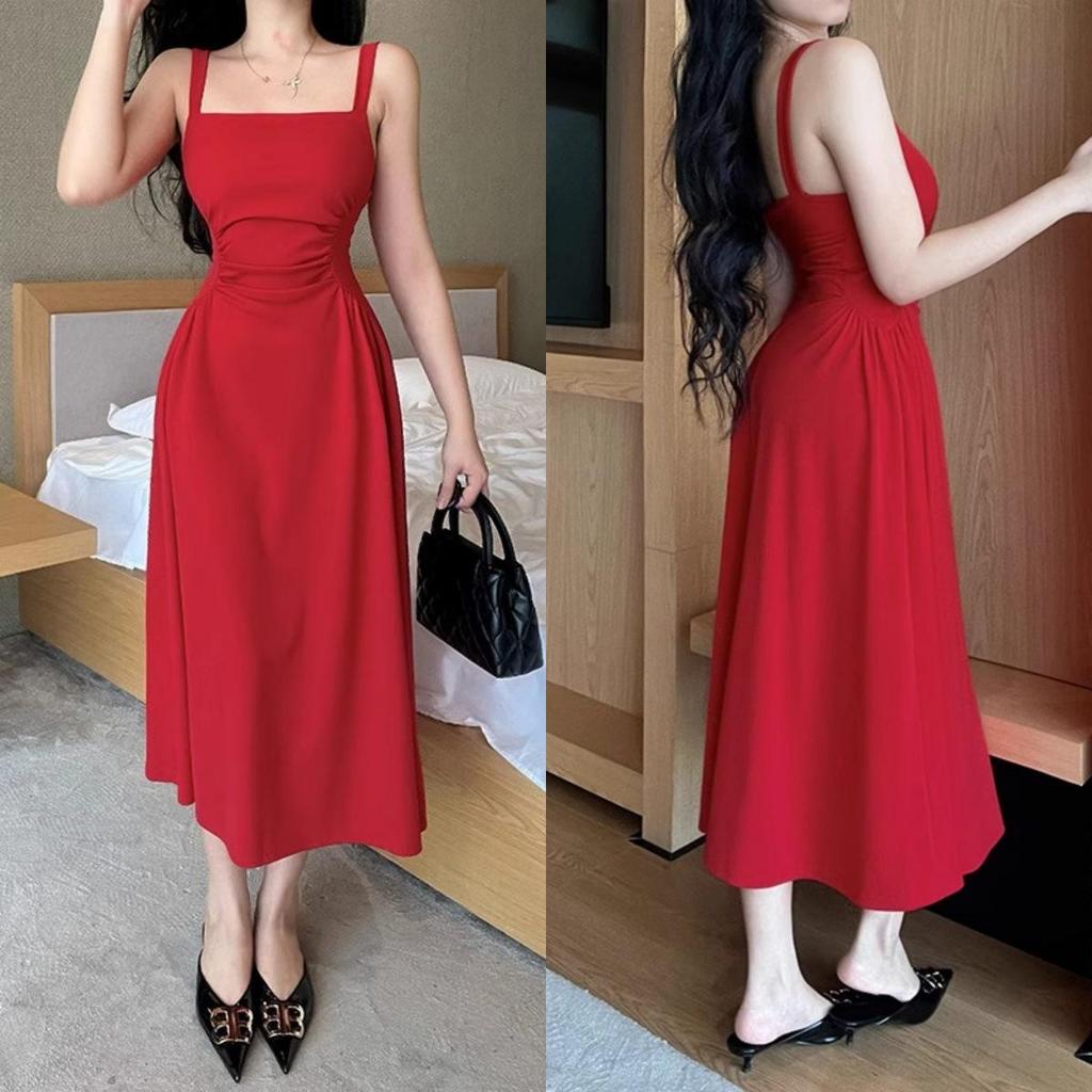 Women's Solid Color Waist-Cinching Short-Sleeved Dress for Summer Graduation, Engagement Party, and Everyday Wear