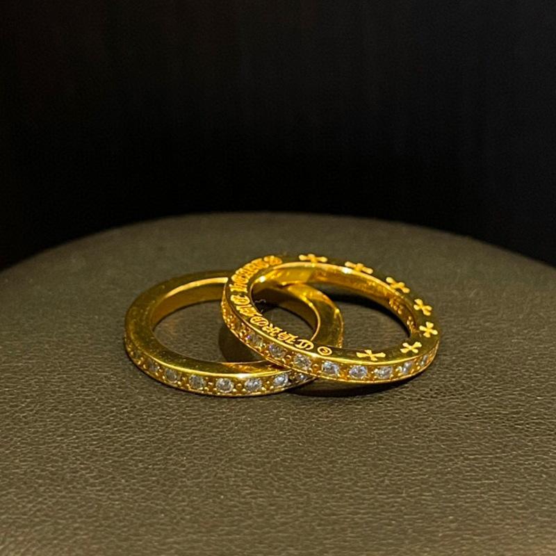 CH Cro Ring 3mm Gold Plated Full Diamond Bar Ring Male and Female Couples Cross Fine Ring Vintage Punk