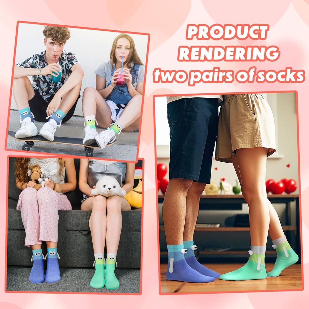 1Pair Funny Magnetic Holding Hands Socks Gradient Color Hand Grip Socks for Women Men Couple Middle Tube Socks Christmas Gifts