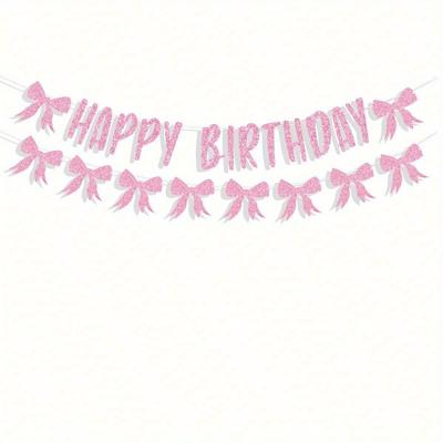 1 Set Rosa Schleife Pailletten Happy Birthday Banner, Geburtstagsfeier Dekoration Zubehör Hintergrund