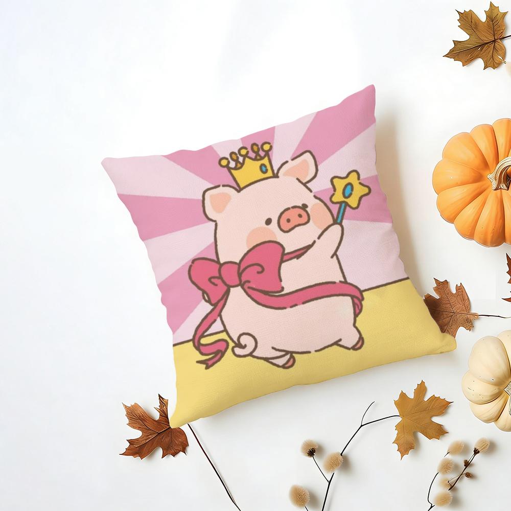 Cartoon LLulu Pig Pink Cushion Cover Iceland Washable Linen Soft for Daily Sofa Bed Home Room Decor