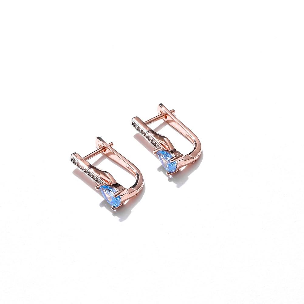 Blue Water Drop Shaped Zircon Rose Gold Clip Earrings