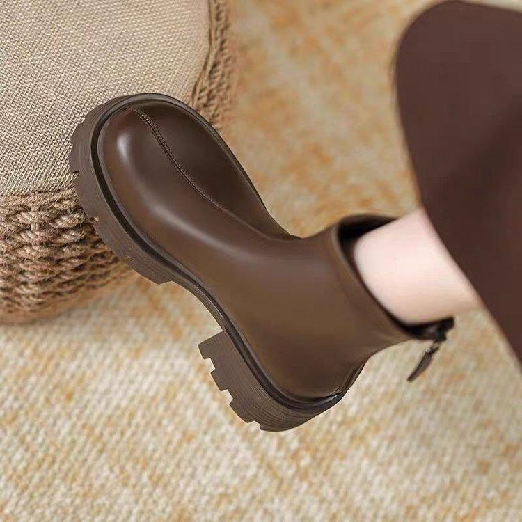 Soft leather platform cigarette boots short boots New velvet Martin boots Autumn and winter British style Chelsea boots