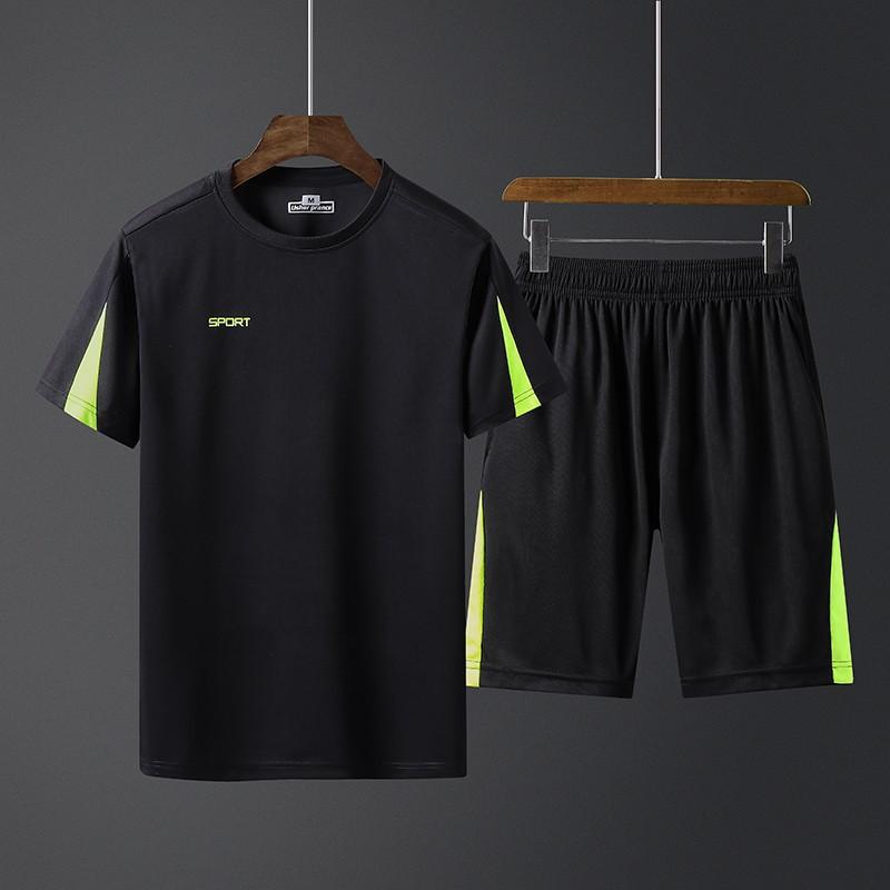 Mens Quick-Dry Sport Set Short Sleeve T-Shirt Shorts Lightweight Athletic Training Outfit Gym Running