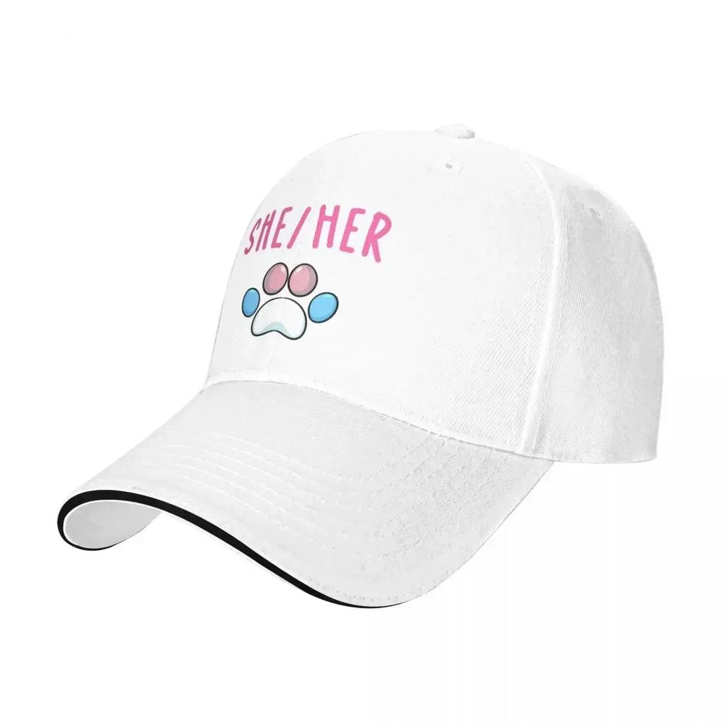 SheHer Pronouns Trans Pawprint Baseball Cap Winter Hat Luxury Hat Womens Unisexs