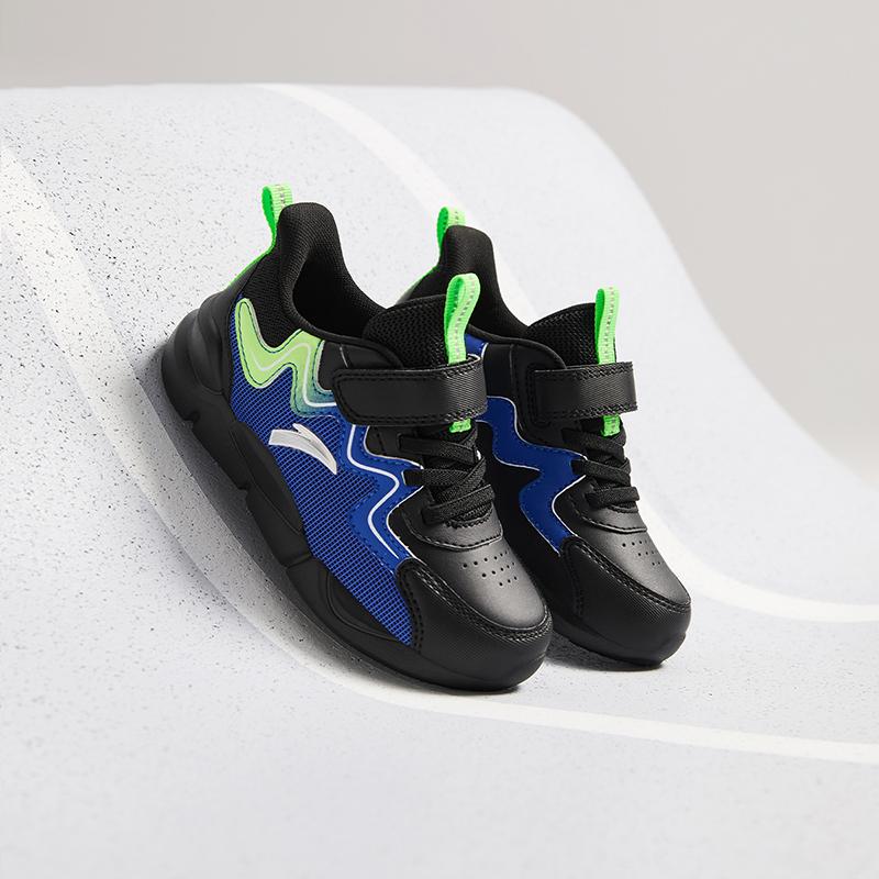 Anta Kids Synthetic Leather Fashion Versatile Lightweight Shock Absorbing Low Top Running Shoes Kids sneaker Black Blue Green A12449970N-2