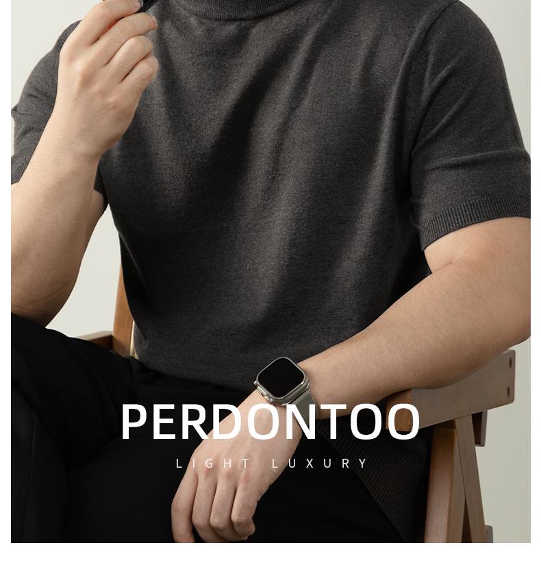 Italian Light Luxury Men's Wool High-Neck Short-Sleeve Knit T-Shirt for Commuting and Casual Autumn/Winter Wear