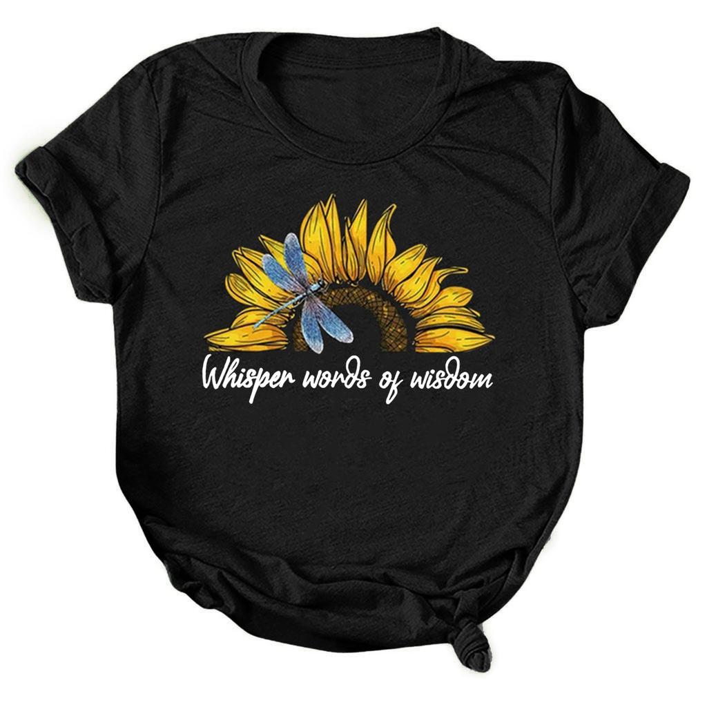 Women Casual Letter Printing Short Sleeves  Loose T-Shirt Blouse Tops