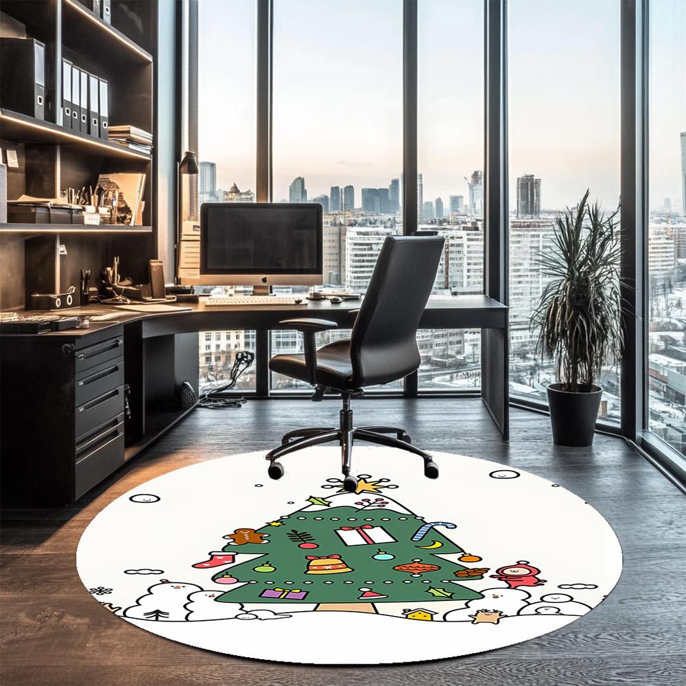 Christmas tree Printed Round Rug Carpet Chair Rug Area Rug Entryway Doormats,for Office Chair Living Room Bedroom Kitchen Room.