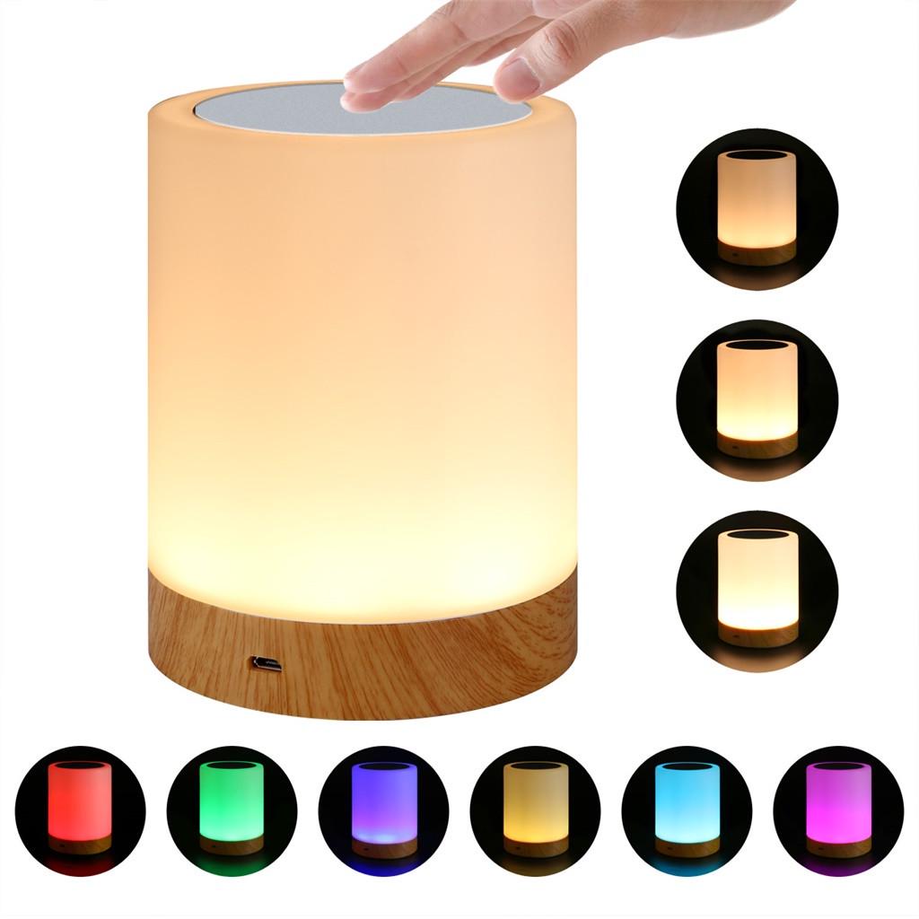 Night Light New LED Portable Wood Grain Dimmable Charging Light Bedside Lamp
