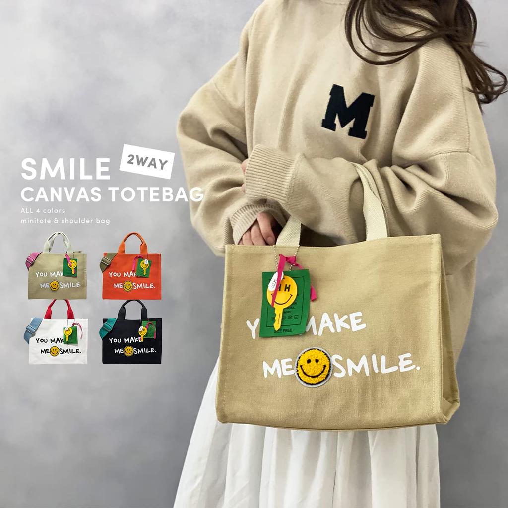 Tote Bag 2way Canvas Shoulder Crossbody Smile Shoulder Cotton Lunch Bag Large Capacity Lightweight Bag [DIVA Rose] Mother's (White)