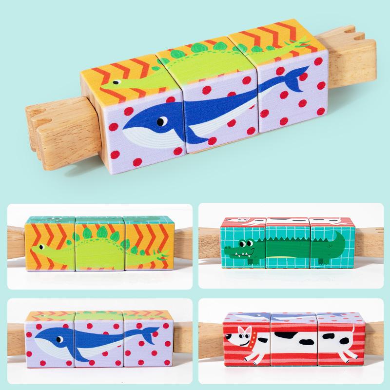 Wooden Rattle Montessori Toy Hand Puzzle Hand-on Develop Ability Toy Children Christmas Animal Rotating Puzzle Educational Toy