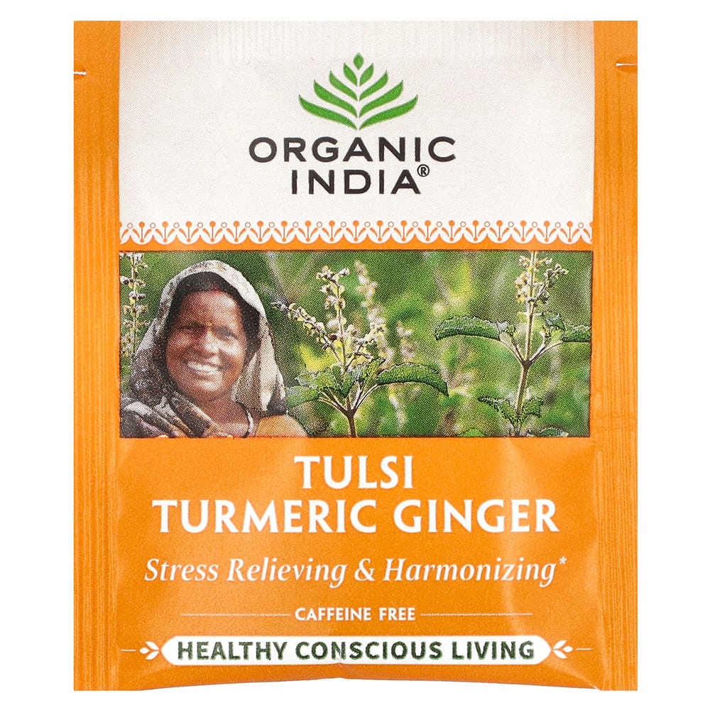 Organic India Tulsi Turmeric Ginger Tea, Caffeine-Free, 18 Tea Bags, 34.2g (1.2oz)