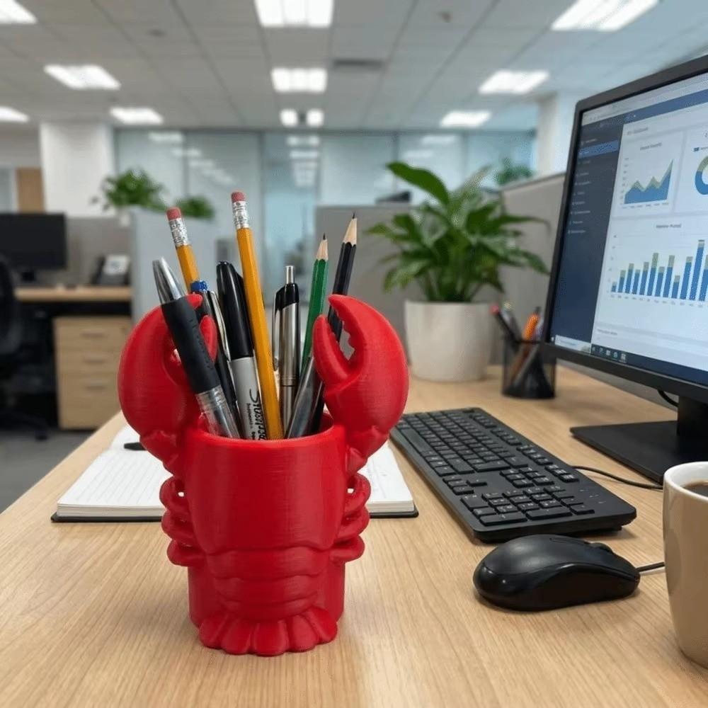 3D Printed Pencil Holder Plastic Cosmetic Brush Holder Lobster-Shaped Pen Holder Desk Decoration