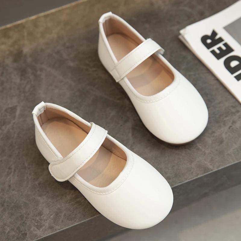 Little Girl's Mary Janes Soft Leather Plain Design Autumn Children Princess Shoes Light Round Toe Daily 21-30 Toddler Kids Flats