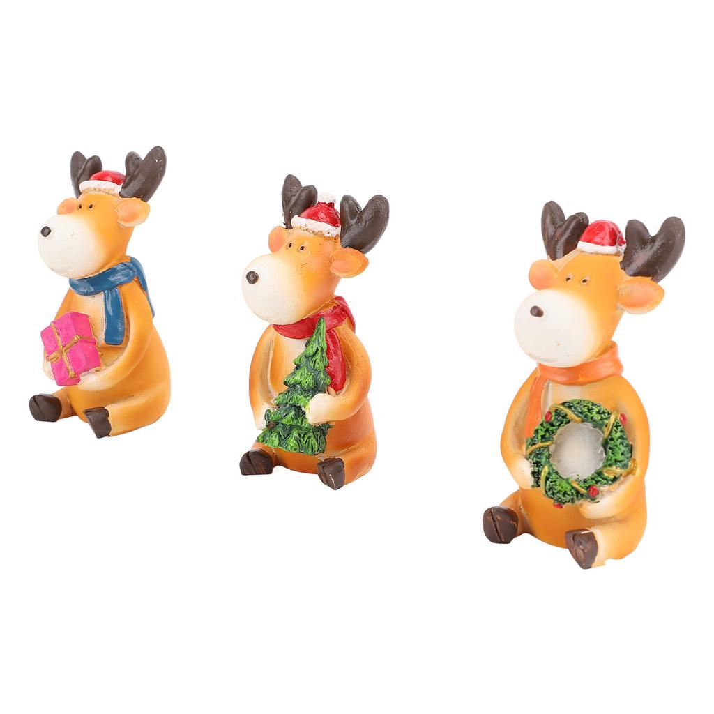 Xmas Reindeer Ornament Resin Statue Cartoon Cute Elk Figurine Tabletop Desktop Ornament
