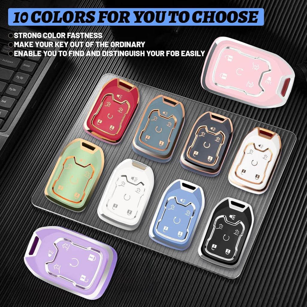 For GMC Key Fob Cover With Keychain, Key Case Shell TPU Full Protection Compatible With GMC Chevy Silverado Suburban Tahoe Acadia Terrain Yukon