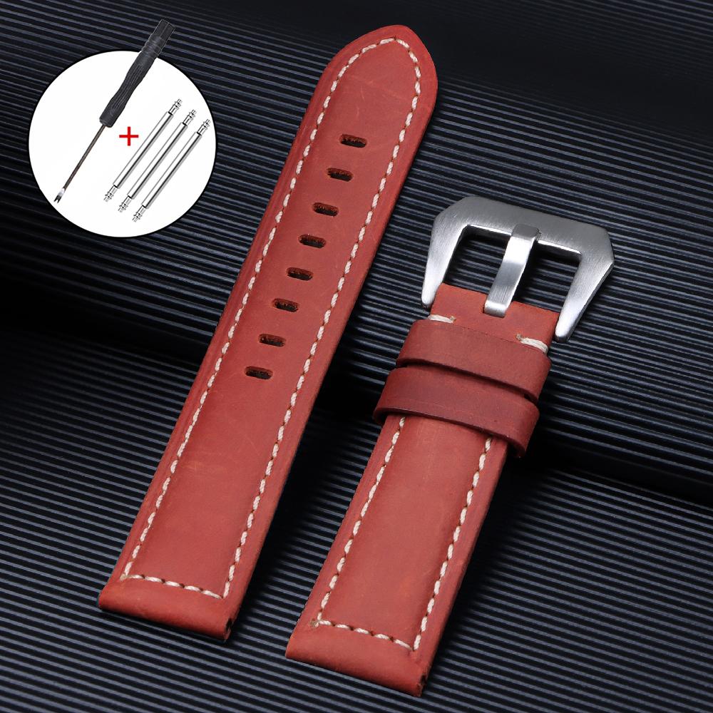 Genuine Leather Watch Band for Panerai Stitching Crazy Horse Cowhide Strap Men Sport Bracelet Watchband 20mm 22mm 24mm Wristband