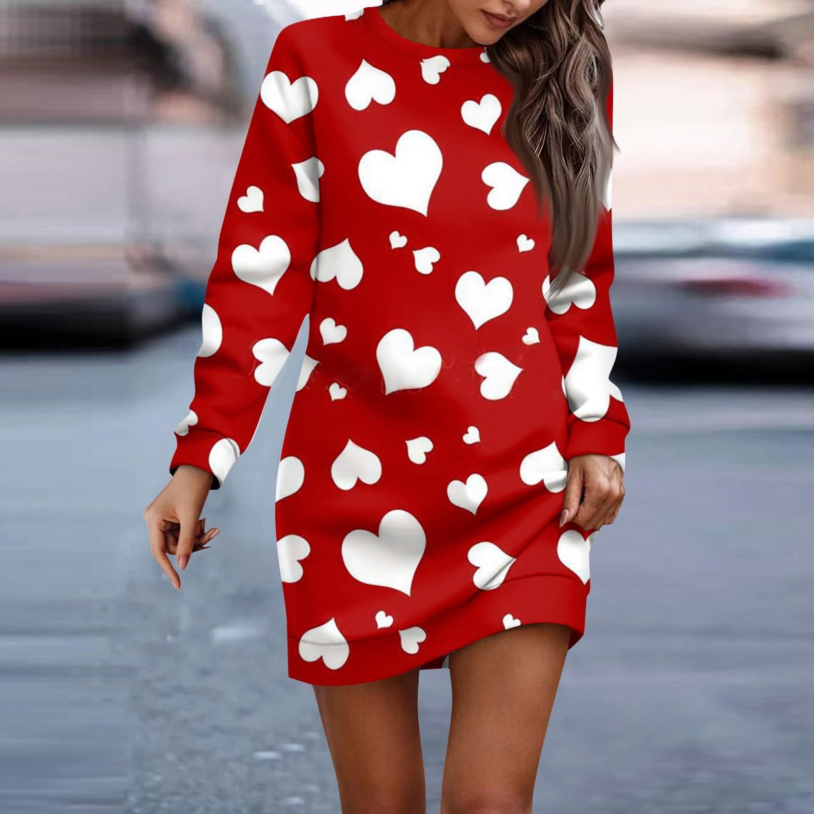 

Женское повседневное платье с круглым вырезом и длинными рукавами на День святого Валентина для пар S