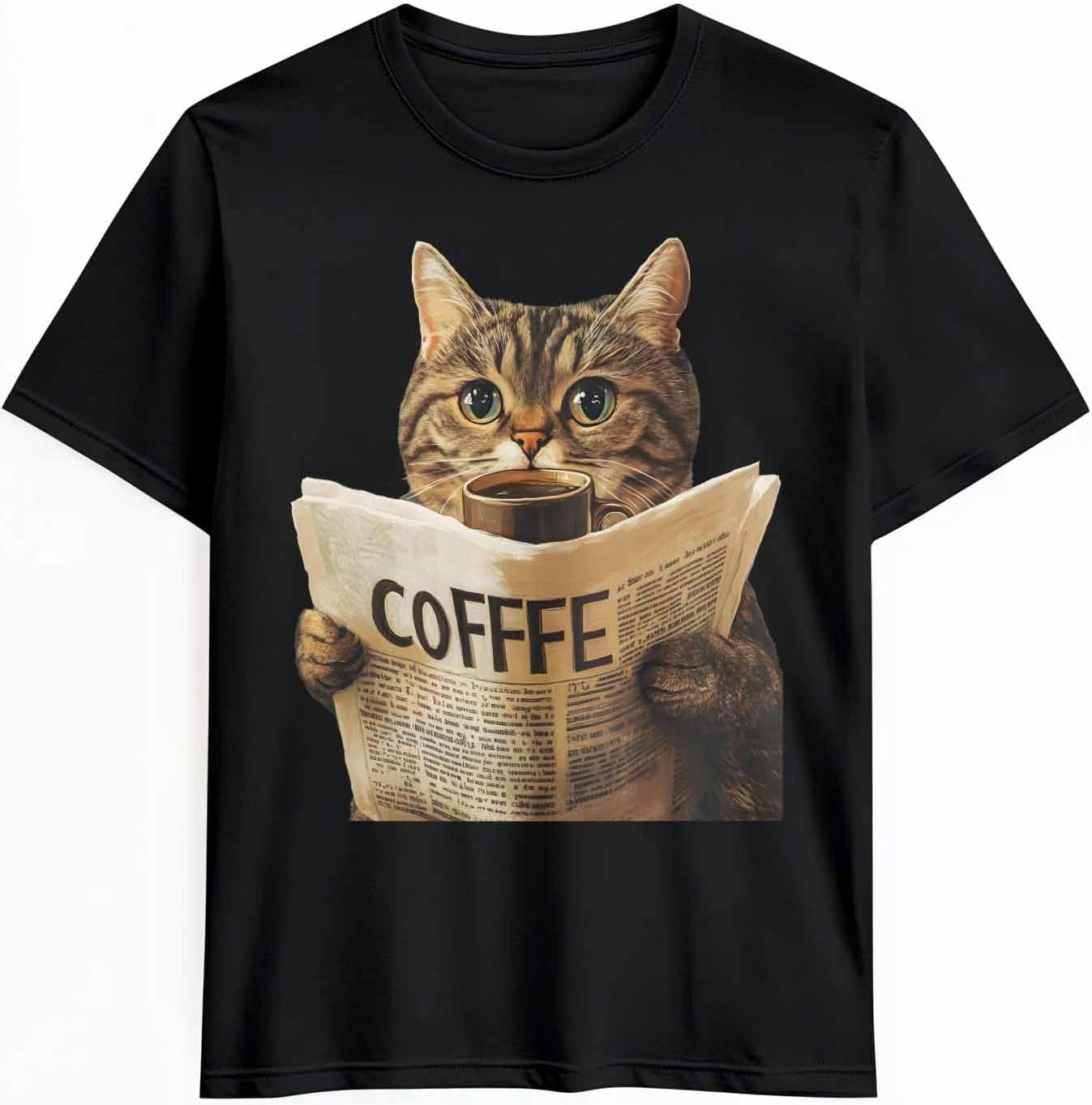 T Shirts for Men Graphic Tees Men Cat Coffee Crew Neck Mens Shirts Short Sleeve Animal Casual T-Shirt S разноцветный