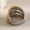 MamacitaSlay Unique Cool 316L Stainless Steel Two Tone Multi Layer Line Wide Ring Party Waterproof Jewelry Women's Charm Ring