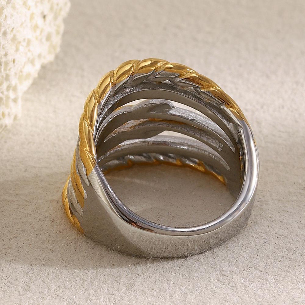 MamacitaSlay Unique Cool 316L Stainless Steel Two Tone Multi Layer Line Wide Ring Party Waterproof Jewelry Women's Charm Ring