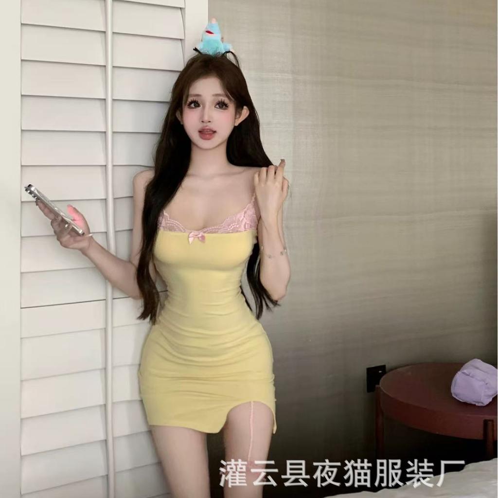 Night Cat French Retro Lingerie Lace Suspender Dress Hottie Waist Slim Bag Arm Short Skirt Pajamas