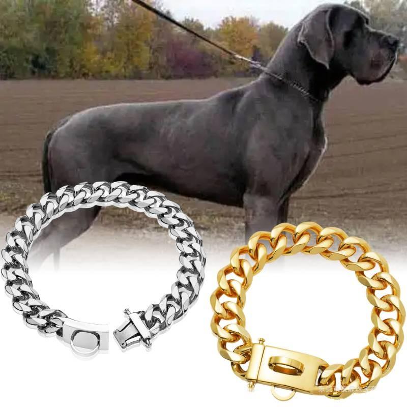Bequemes 19mm Goldfarbenes Edelstahl Hundekettenhalsband Mit Stilvollem Karomuster