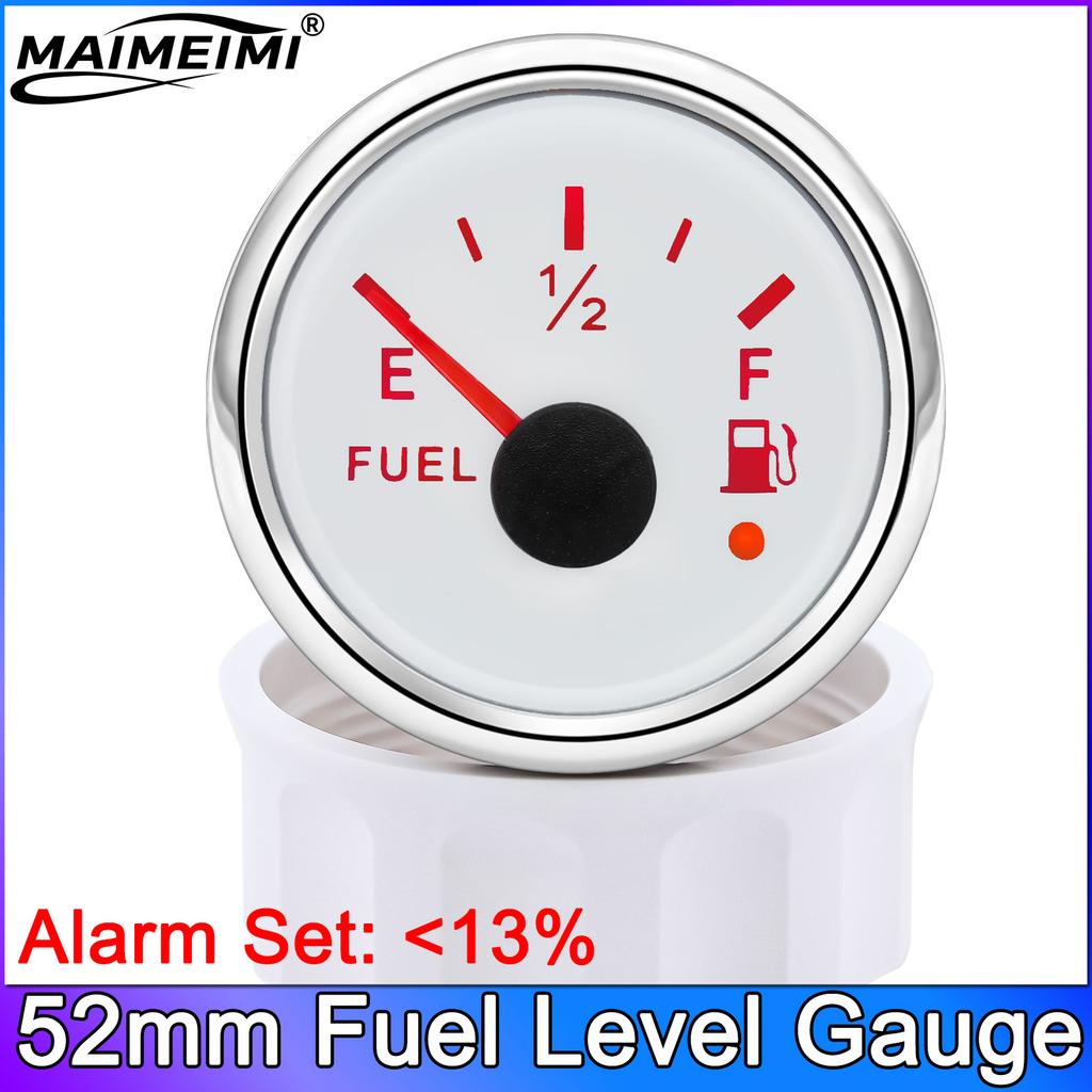 52MM Fuel Level Gauge With Red Backlight Warning Light 0-190 Ohm 240-33ohm Fuel Tank Indicator For Car Marine Yacht Boat 12V 24V