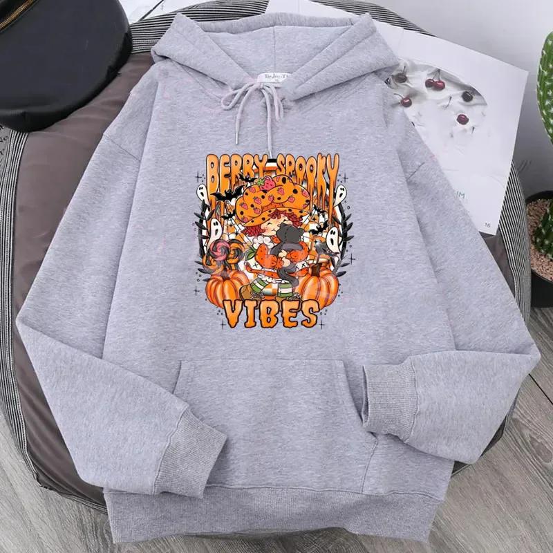 Cartoon Strawberry Women Hoodies Strawberry Shortcake Hoodies Tops Long Sleeve Pockets Fashion Hooded Sweatshirts