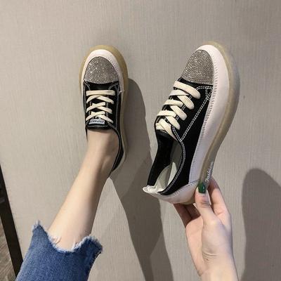 Fashion Casual Women Thick Bottom Sneaker Autumn Designer Mirror Luxury Canvas Rhinestone Women's Shoes Trend 2024 Fashion Running Black