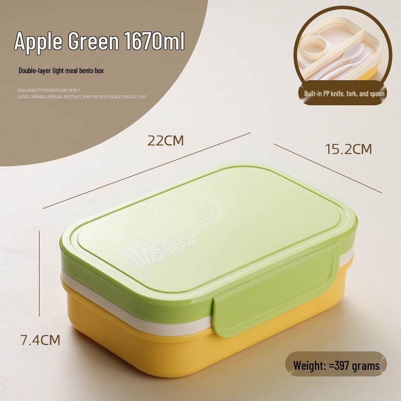 Nordic-Style Stainless Steel Lunch Box with Compartments, Fork, and Spoon - Microwave Safe