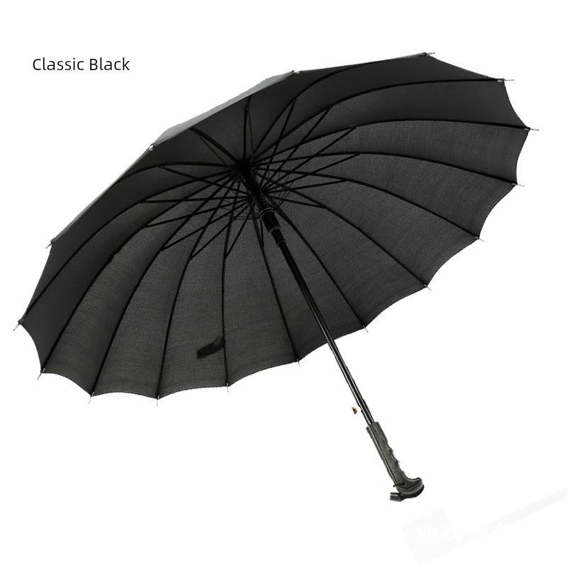 16-Rib Solid Color Straight Umbrella, Dual-Purpose for Sun and Rain, Golf Umbrella, Business Long-Handle Umbrella, Promotional Umbrella, Can Add Logo