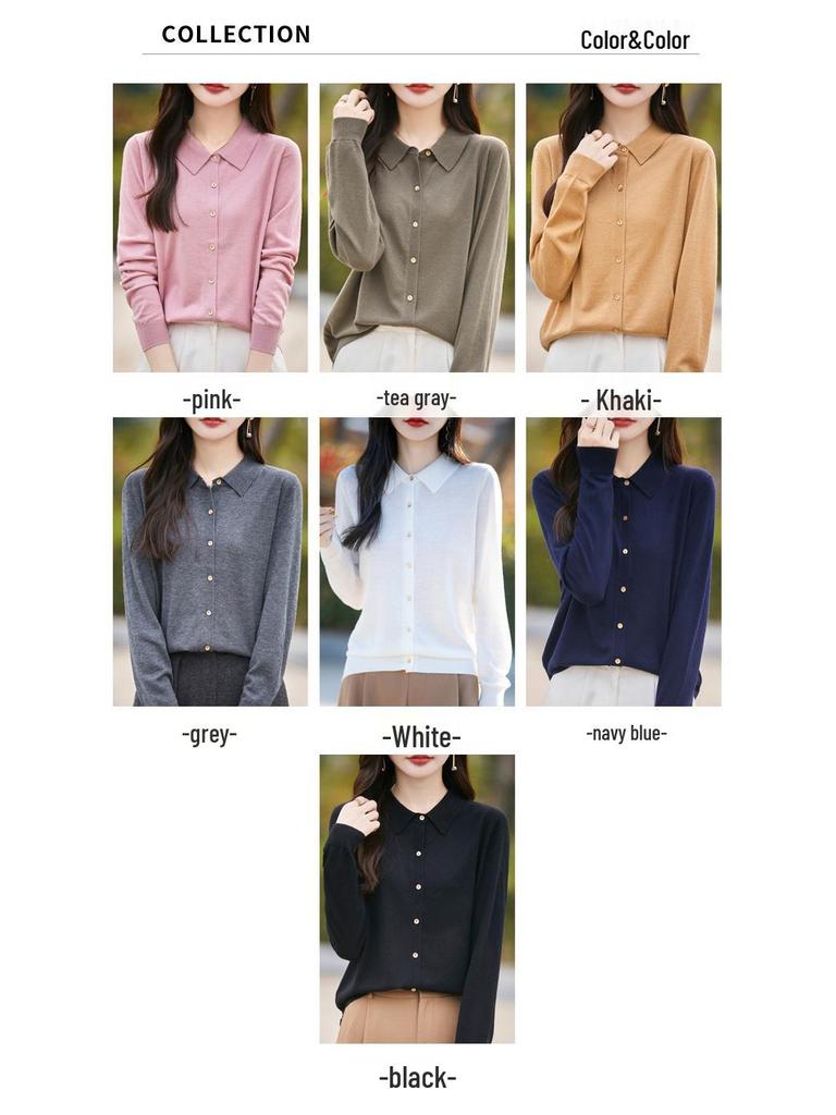 Polo Collar Knitted Cardigan: Slim Fit, Solid Color, Versatile for Spring & Autumn Women's Business Casual Wear
