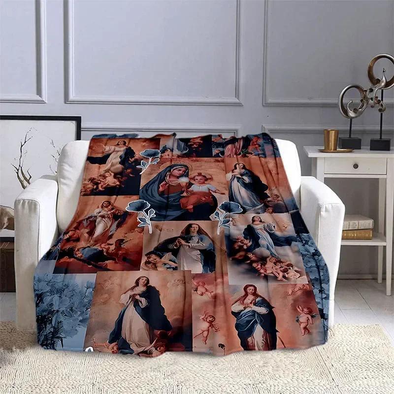 Jesus and The Virgin Mary Print Blanket Faith Religious Blanket Soft Warm Throw Blanket Sofa Bedding Birthday Gifts Blanket
